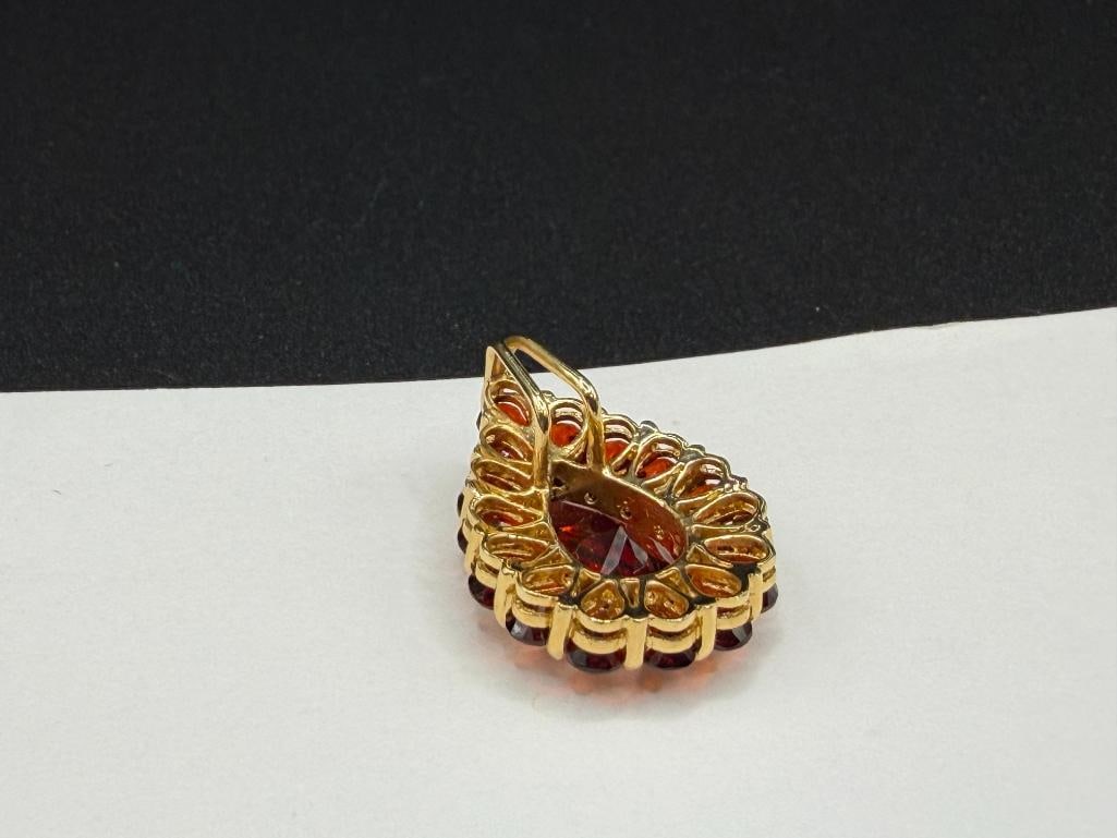 14K YELLOW GOLD GARNET CLUSTER SLIDE PENDANT - 5