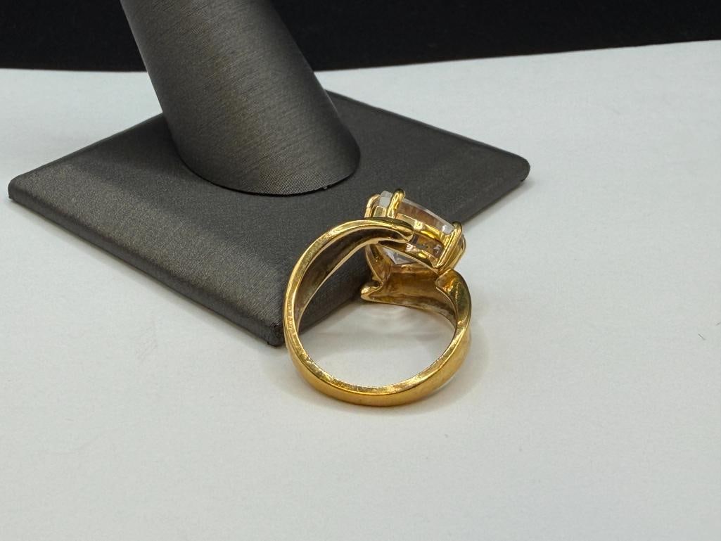 14K YELLOW GOLD TRILLION CUT WHITE SAPPHIRE FASHION RING - 5