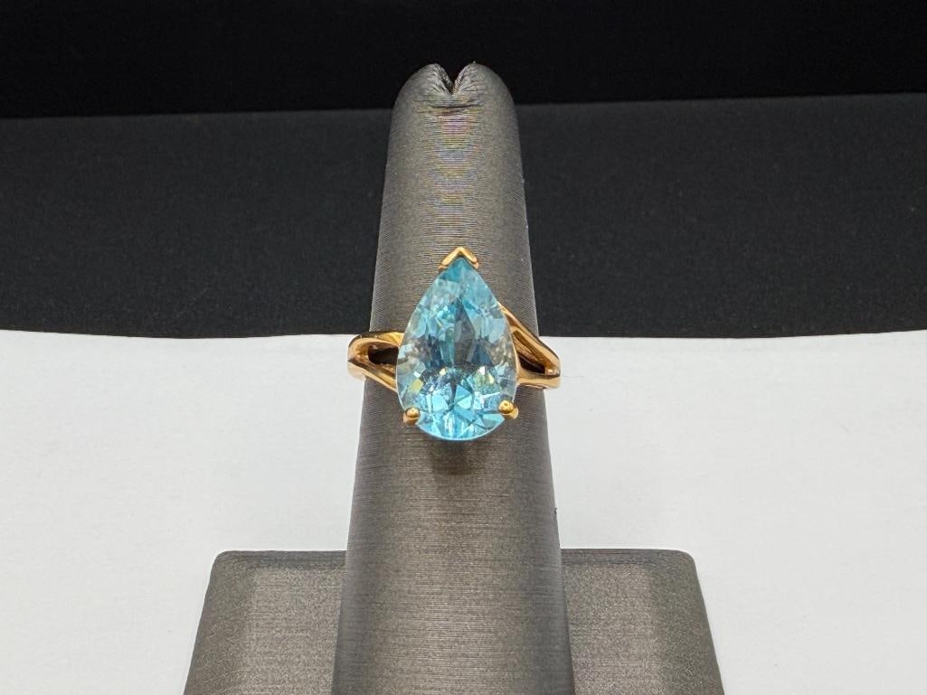 14K YELLOW GOLD PEAR CUT SWISS BLUE TOPAZ RING - 3