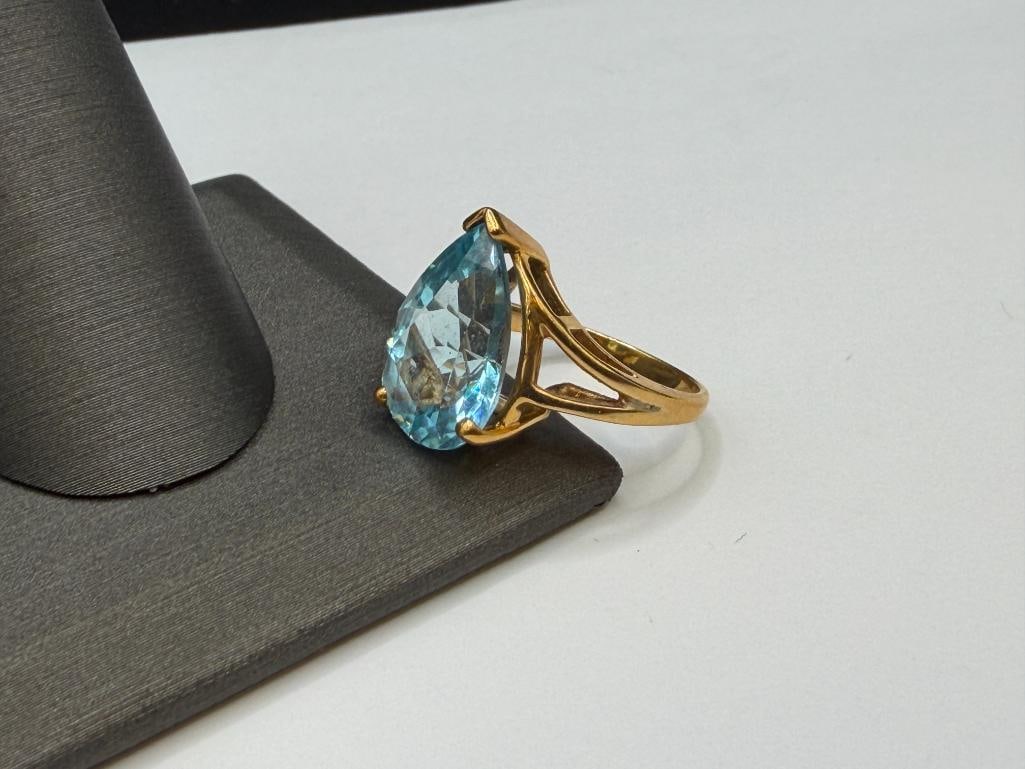 14K YELLOW GOLD PEAR CUT SWISS BLUE TOPAZ RING - 4