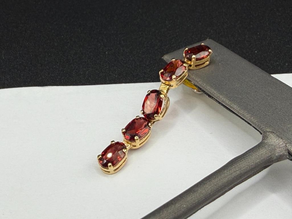 14K YELLOW GOLD OVAL CUT GARNET DANGLE EARRINGS - 3