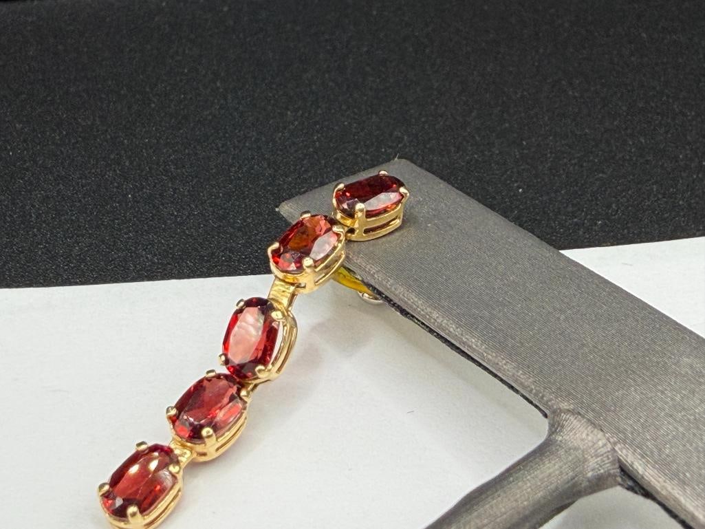 14K YELLOW GOLD OVAL CUT GARNET DANGLE EARRINGS - 4