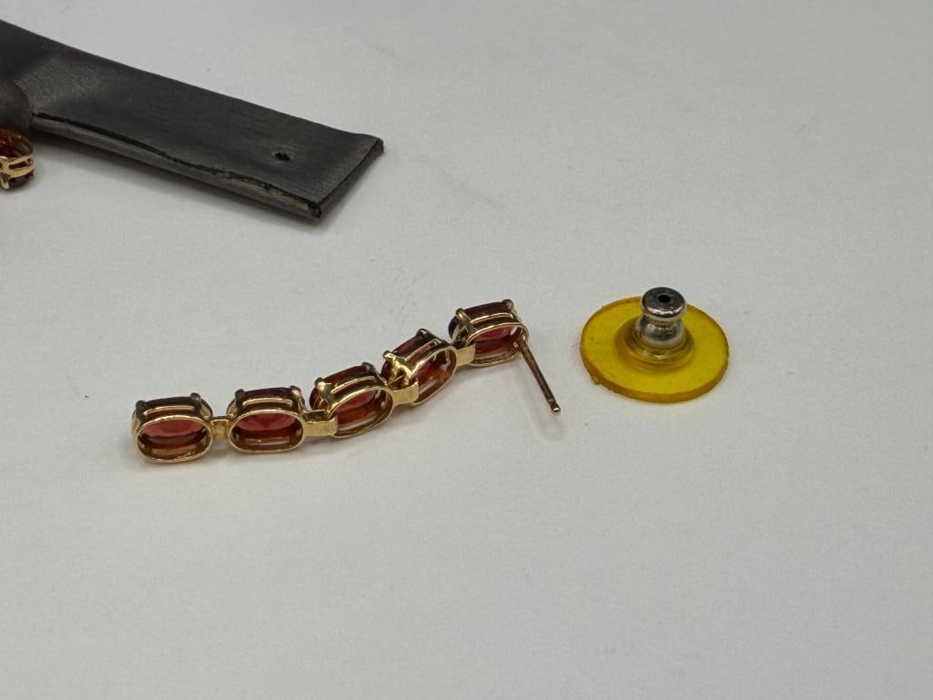 14K YELLOW GOLD OVAL CUT GARNET DANGLE EARRINGS - 5