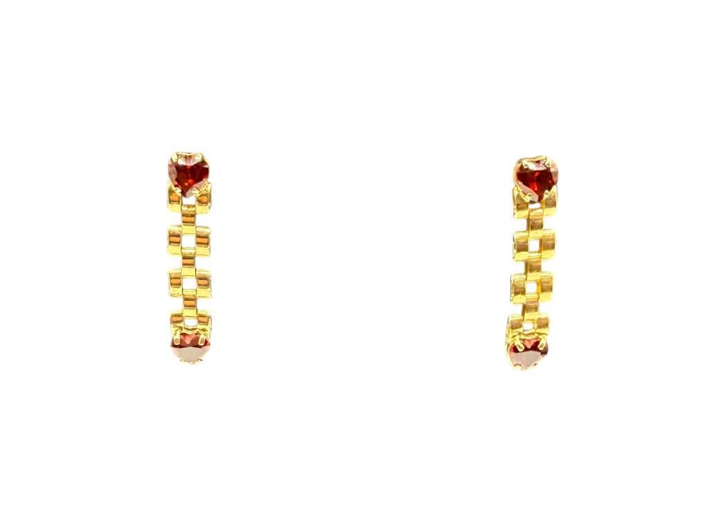 14K YELLOW GOLD HEART SHAPED GARNET PANTHER LINK DANGLE EARRINGS (1 of 5)