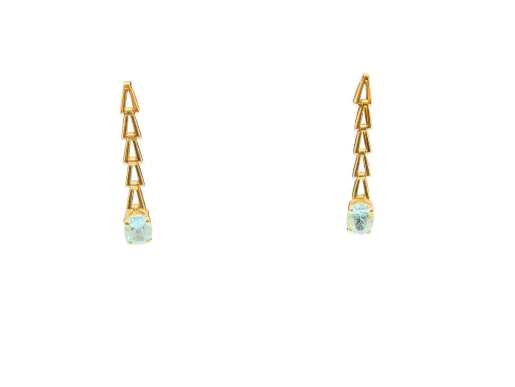 14K YELLOW GOLD OVAL CUT BLUE TOPAZ DROP EARRINGS (1 of 4)