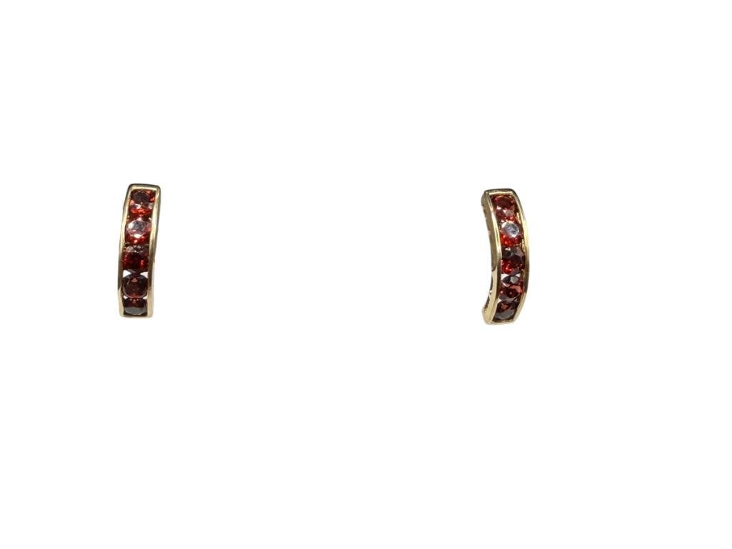 14K YELLOW GOLD CHANNEL SET ROUND CUT GARNET EARRINGS: BACKS ARE NOT GOLD 3/4", 4MM GARNETS, 2.71 GRAMS WITHOUT BACKS