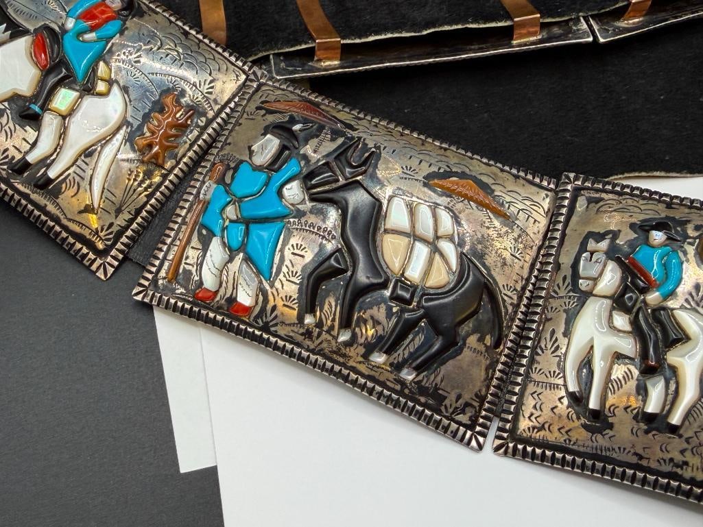 VINTAGE NAVAJO STERLING SILVER STORYTELLER BRACELETS ACCENTED WITH TURQUOISE, CORAL, ONYX, AND MORE - 3