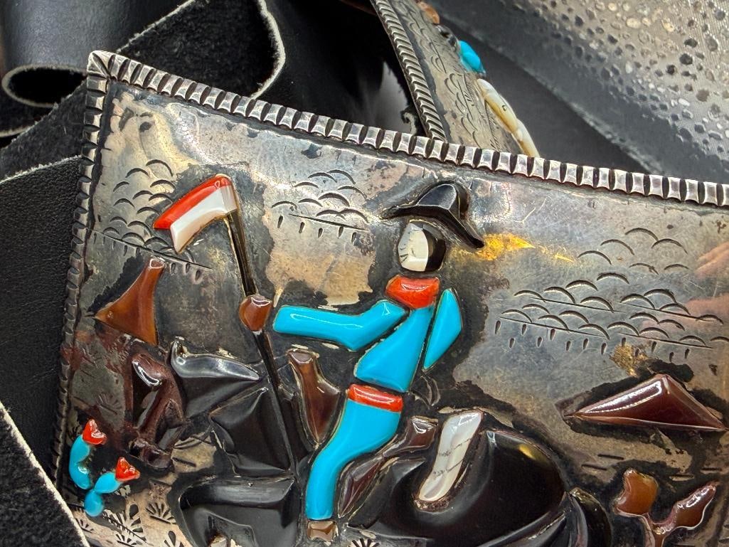 VINTAGE NAVAJO STERLING SILVER STORYTELLER BRACELETS ACCENTED WITH TURQUOISE, CORAL, ONYX, AND MORE - 5