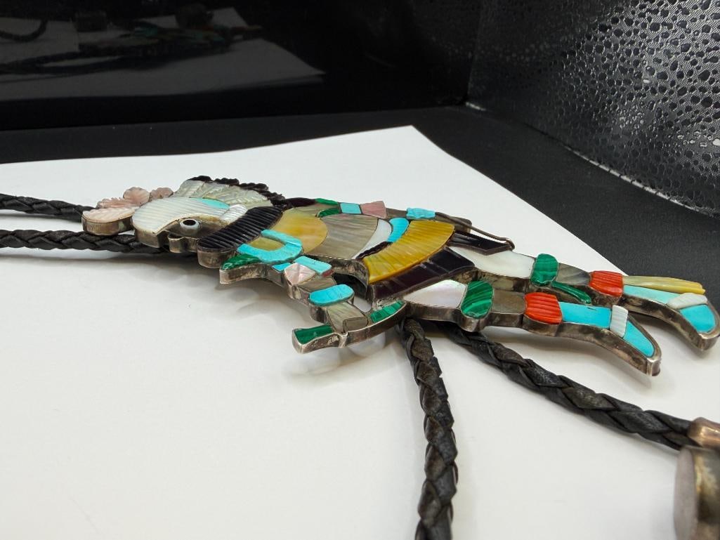 VINTAGE ZUNI EDDIE BEYUKA ARTIST SIGNED STERLING SILVER KACHINA BOLO TIE FEATURING TURQUOISE - 5