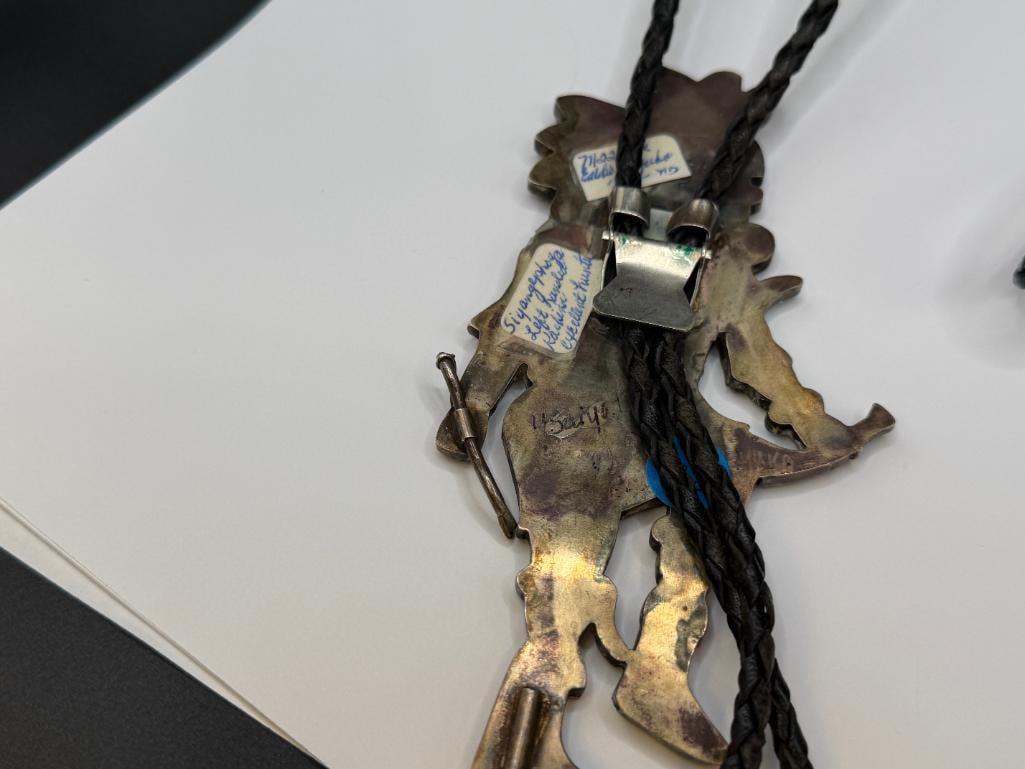 VINTAGE ZUNI EDDIE BEYUKA ARTIST SIGNED STERLING SILVER KACHINA BOLO TIE FEATURING TURQUOISE - 8