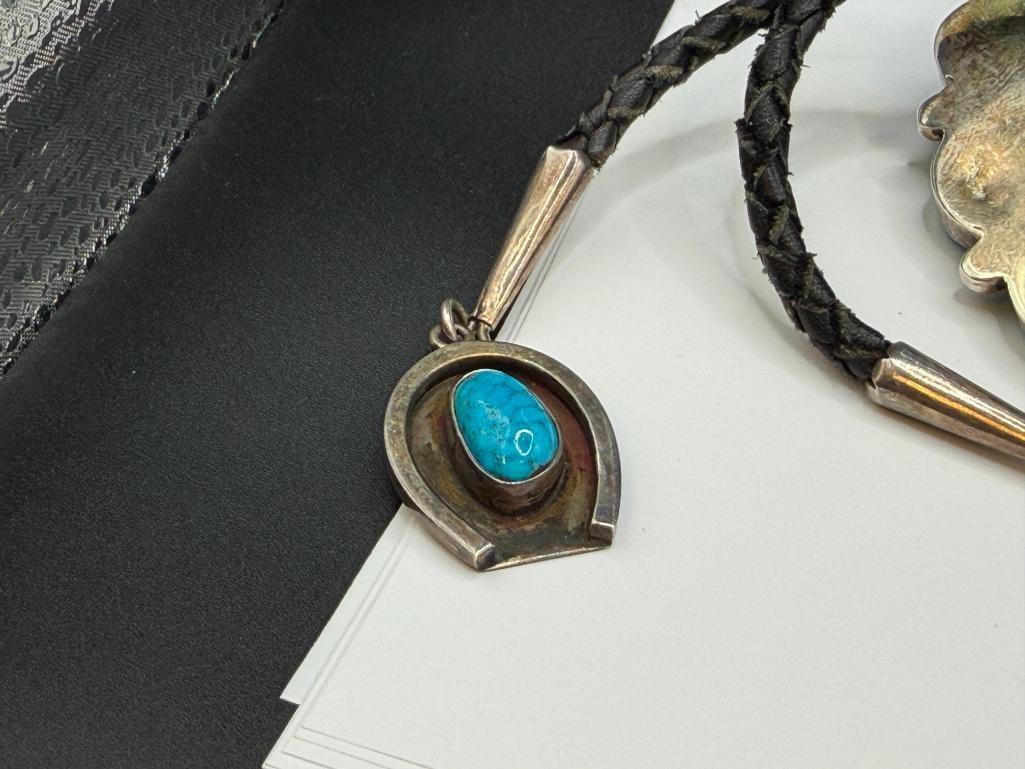 VINTAGE NAVAJO MARK CHEE ARTIST SIGNED STERLING SILVER TURQUOISE HORSE BOLO TIE - 8