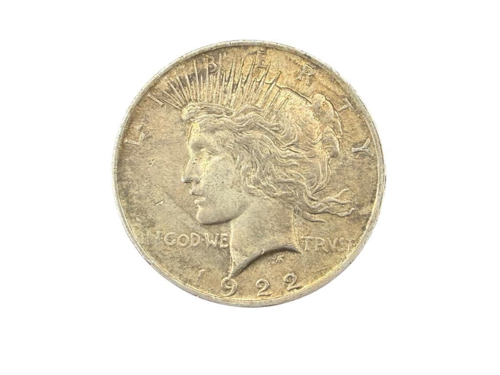 1922 U.S. PEACE SILVER DOLLAR: 90% SILVER