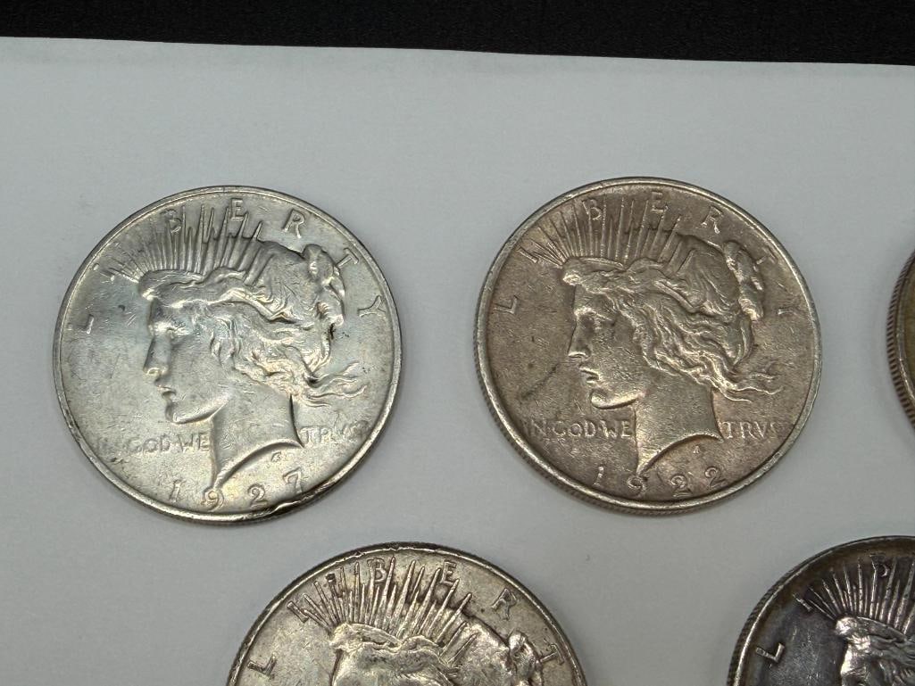 FIVE U.S. PEACE SILVER DOLLARS FEATURING VARIOUS DATES AND MINT MARKS - 2