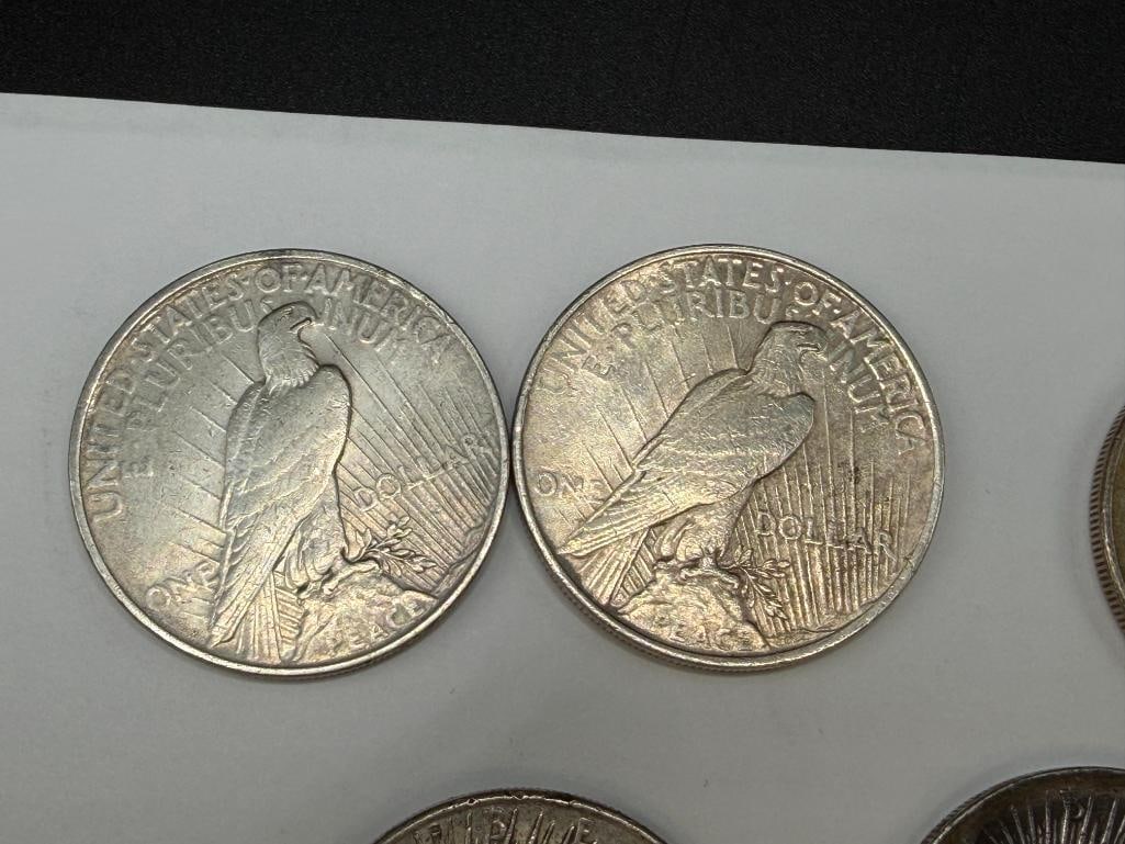FIVE U.S. PEACE SILVER DOLLARS FEATURING VARIOUS DATES AND MINT MARKS - 3