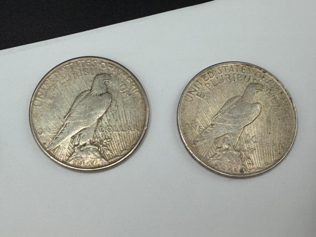 FIVE U.S. PEACE SILVER DOLLARS FEATURING VARIOUS DATES AND MINT MARKS - 5
