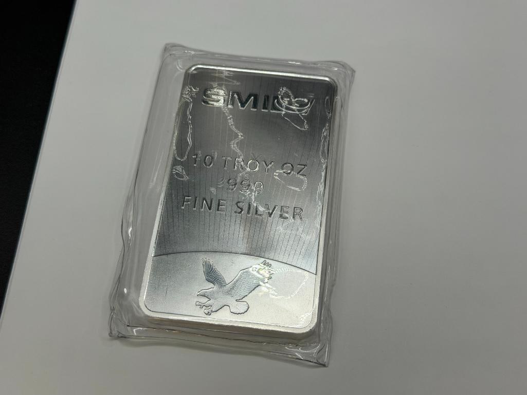 SMI MERCURY DESIGN .999 FINE SILVER 10 TROY OUNCE BAR - 5