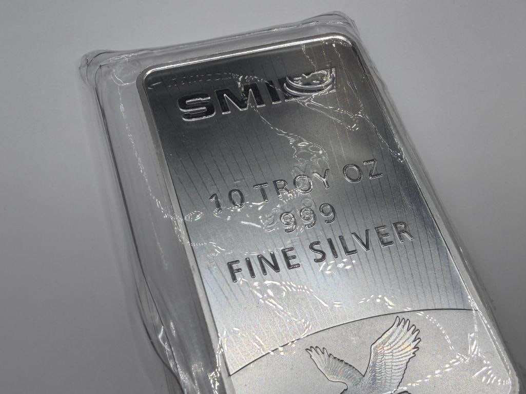 SMI MERCURY DESIGN .999 FINE SILVER 10 TROY OUNCE BAR - 6