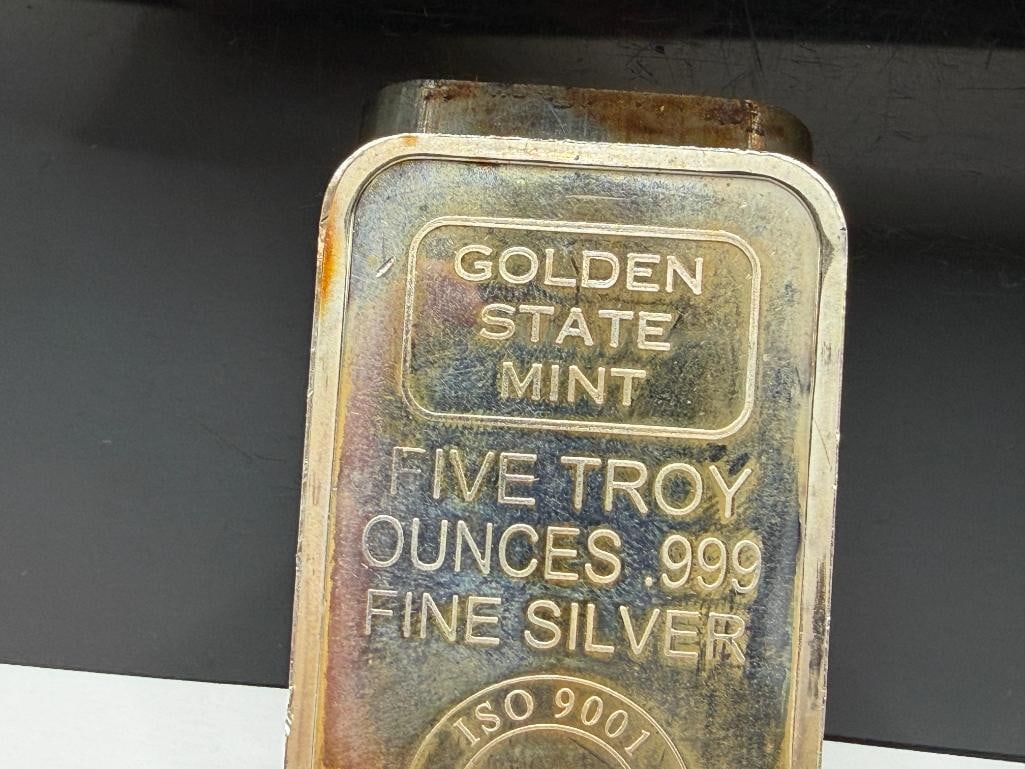 GOLDEN STATE MINT .999 FINE SILVER FIVE TROY OUNCE BAR - 2