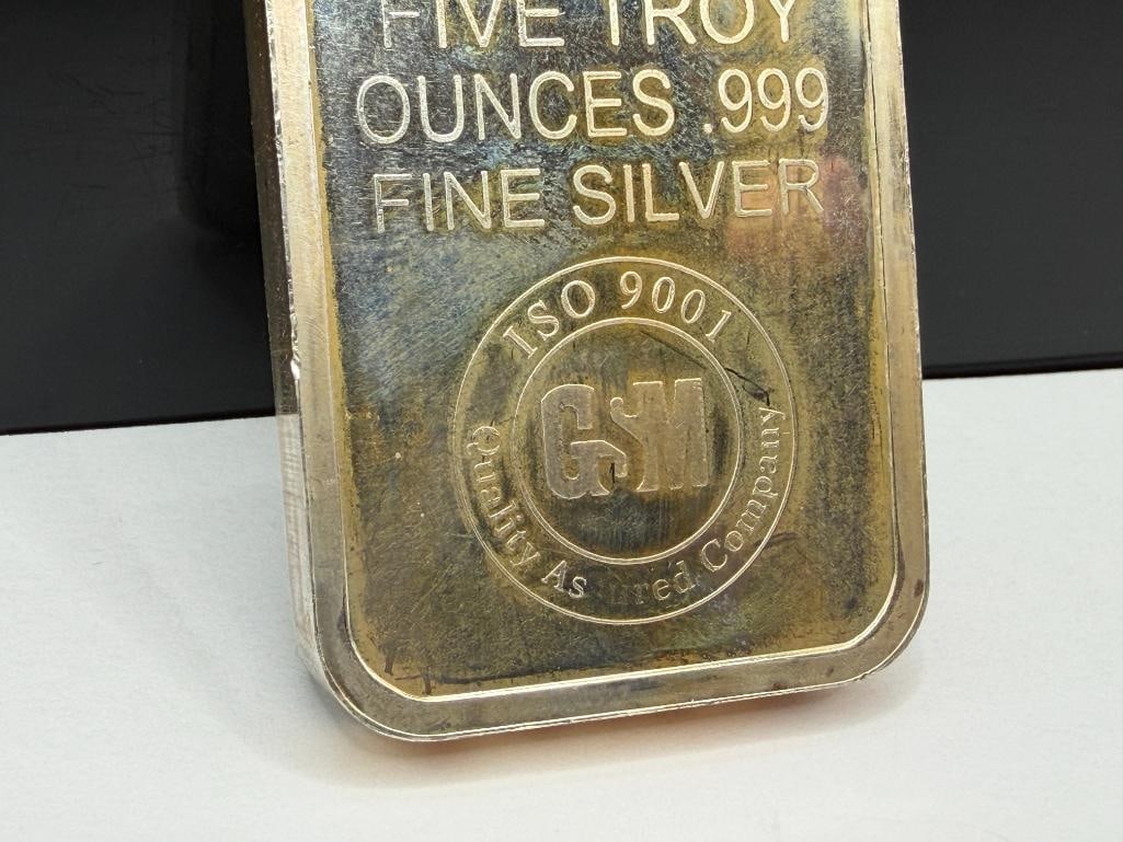 GOLDEN STATE MINT .999 FINE SILVER FIVE TROY OUNCE BAR - 3