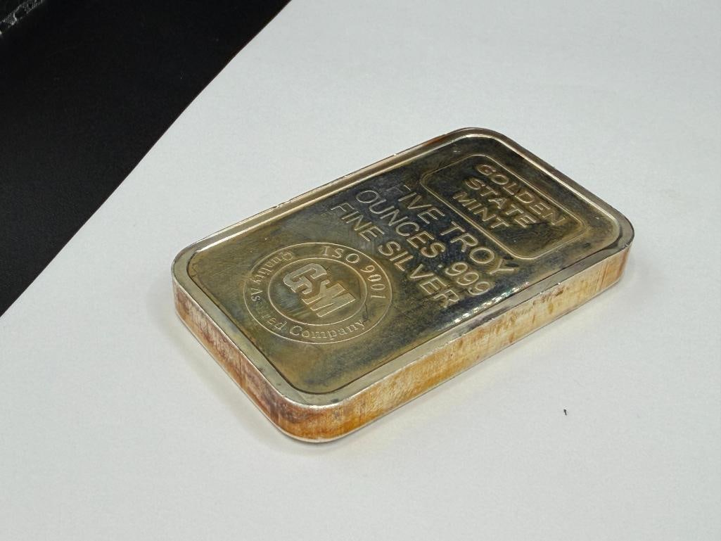 GOLDEN STATE MINT .999 FINE SILVER FIVE TROY OUNCE BAR - 4