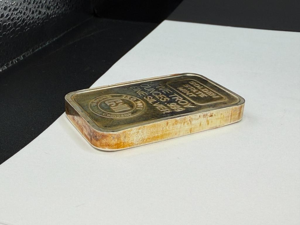 GOLDEN STATE MINT .999 FINE SILVER FIVE TROY OUNCE BAR - 7