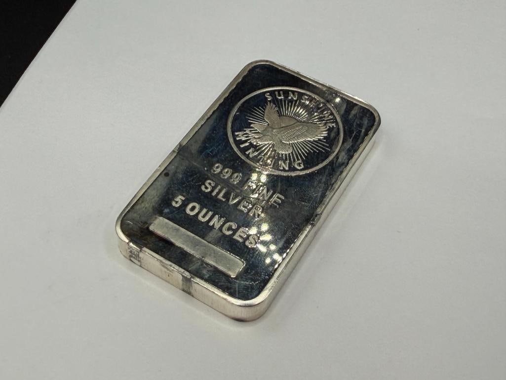 SUNSHINE MINTING .999 FINE SILVER FIVE TROY OUNCE BAR - 2