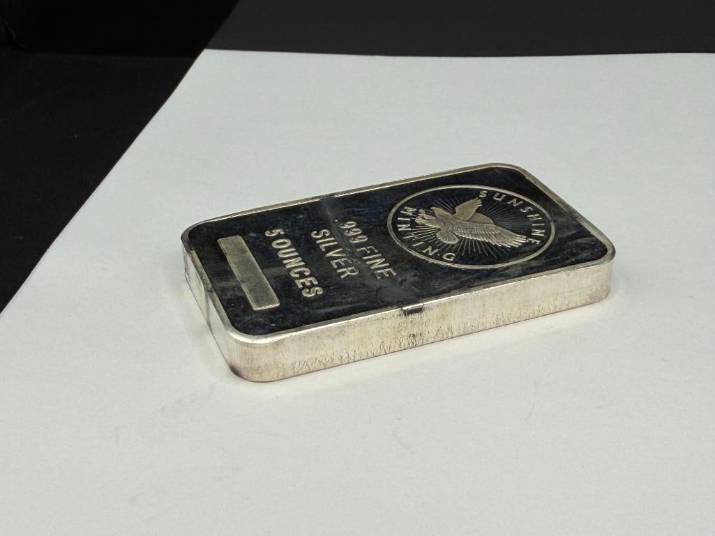 SUNSHINE MINTING .999 FINE SILVER FIVE TROY OUNCE BAR - 5