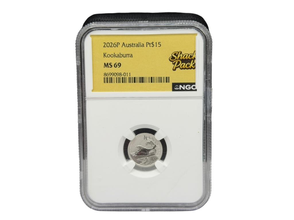 2026-P AUSTRAILIA PT PLATINUM $15 KOOKABURRA NGC MS69: .999 FINE SILVER