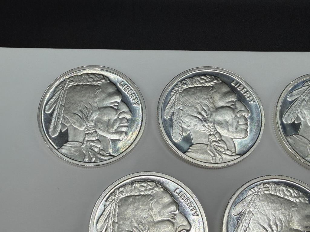 FIVE BUFFALO NICKEL THEMED .999 FINE SILVER ROUNDS - 3