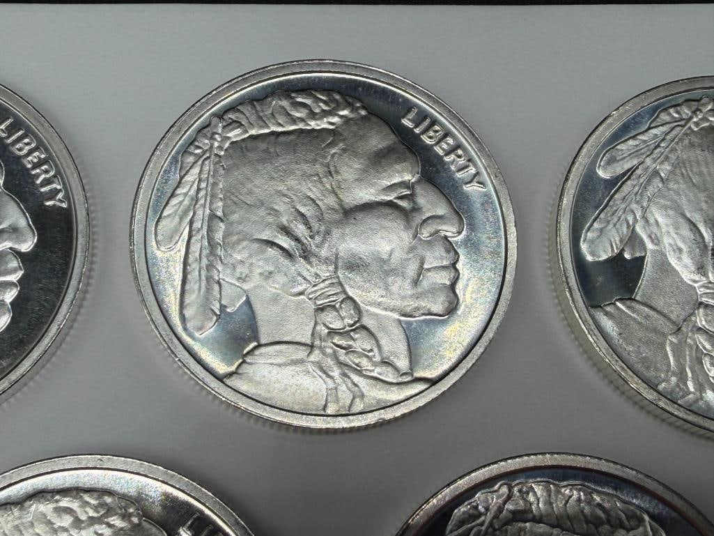 FIVE BUFFALO NICKEL THEMED .999 FINE SILVER ROUNDS - 4