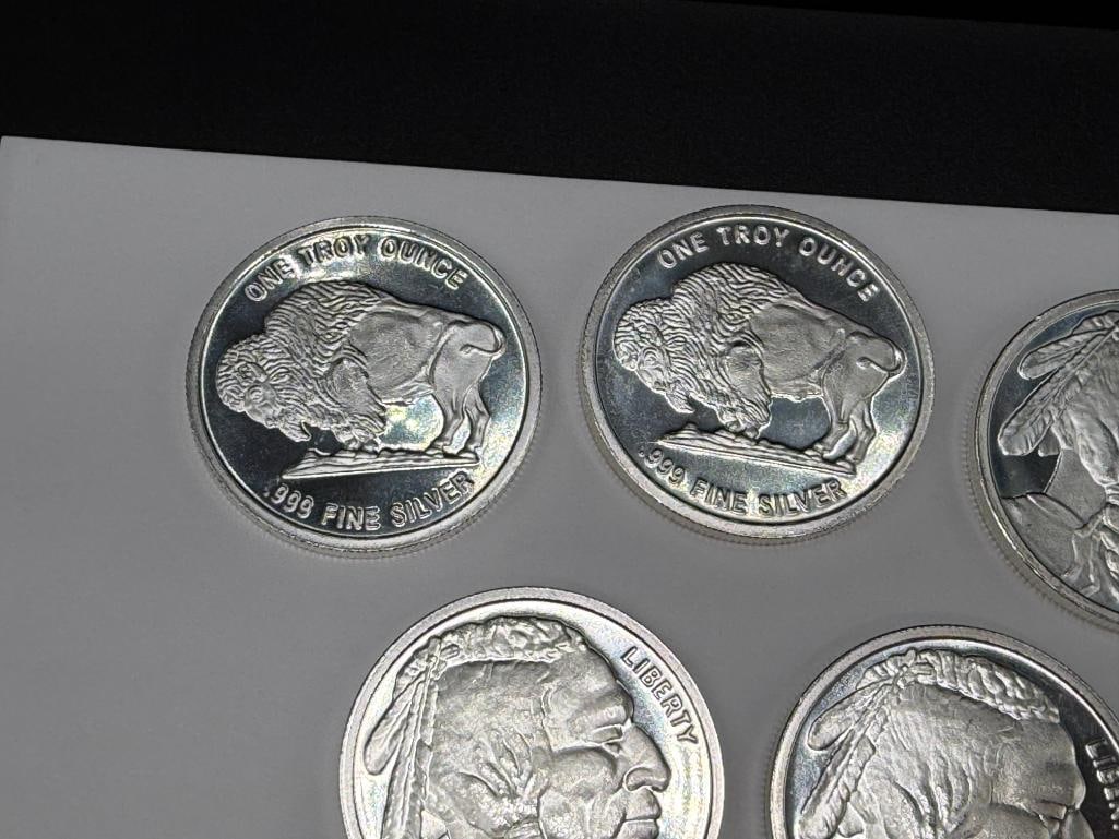 FIVE BUFFALO NICKEL THEMED .999 FINE SILVER ROUNDS - 5