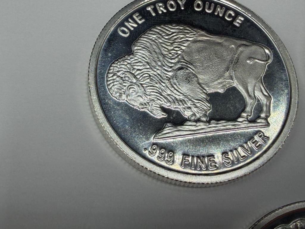 FIVE BUFFALO NICKEL THEMED .999 FINE SILVER ROUNDS - 7