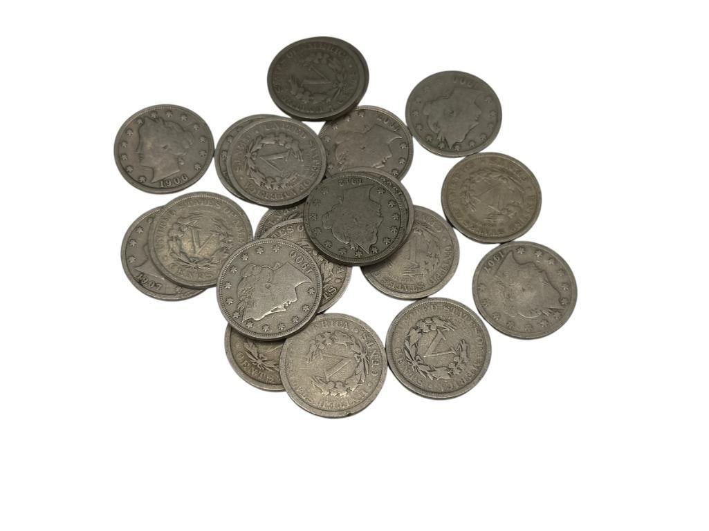 20 U.S. LIBERTY "V" NICKELS FEATURING VARIOUS DATES AND MINT MARKS (1 of 6)
