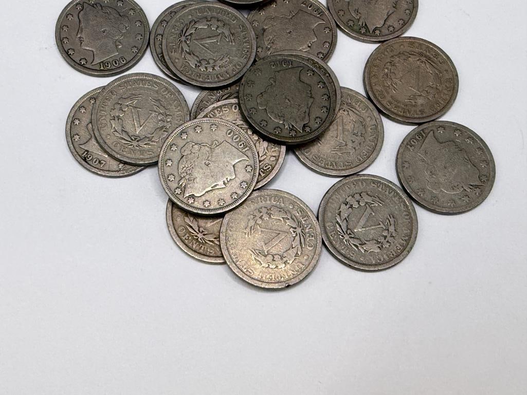 20 U.S. LIBERTY "V" NICKELS FEATURING VARIOUS DATES AND MINT MARKS - 2
