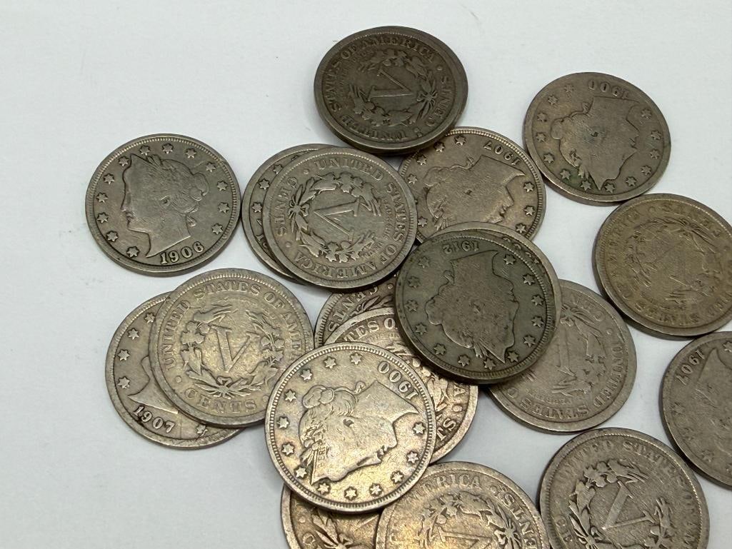 20 U.S. LIBERTY "V" NICKELS FEATURING VARIOUS DATES AND MINT MARKS - 3