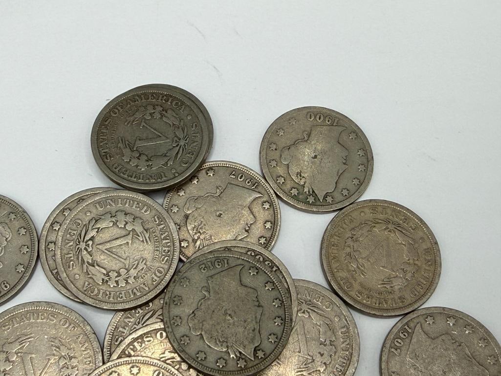 20 U.S. LIBERTY "V" NICKELS FEATURING VARIOUS DATES AND MINT MARKS - 4