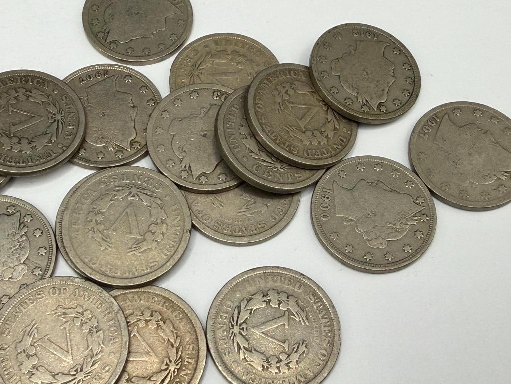 20 U.S. LIBERTY "V" NICKELS FEATURING VARIOUS DATES AND MINT MARKS - 5