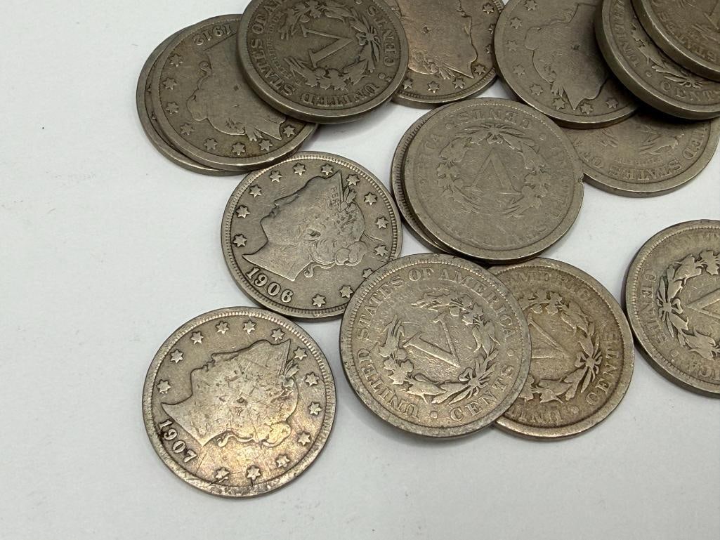 20 U.S. LIBERTY "V" NICKELS FEATURING VARIOUS DATES AND MINT MARKS - 6