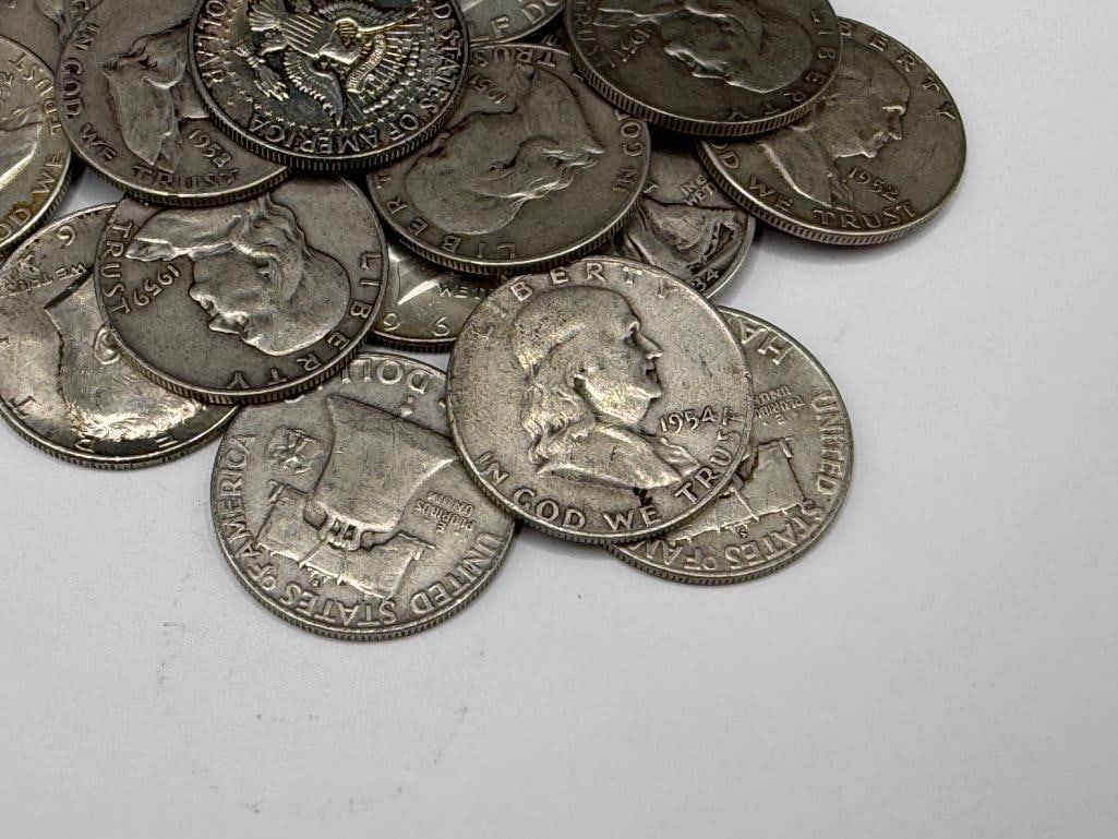 20 U.S. 90% SILVER HALF DOLLARS INCLUDING MOSTLY FRANKLIN HALF DOLLARS - 2