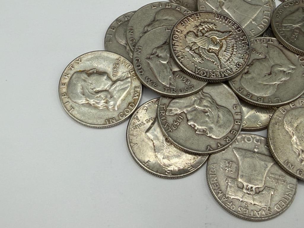 20 U.S. 90% SILVER HALF DOLLARS INCLUDING MOSTLY FRANKLIN HALF DOLLARS - 3