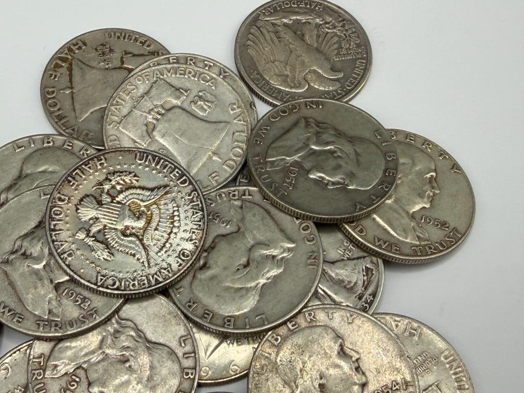 20 U.S. 90% SILVER HALF DOLLARS INCLUDING MOSTLY FRANKLIN HALF DOLLARS - 4
