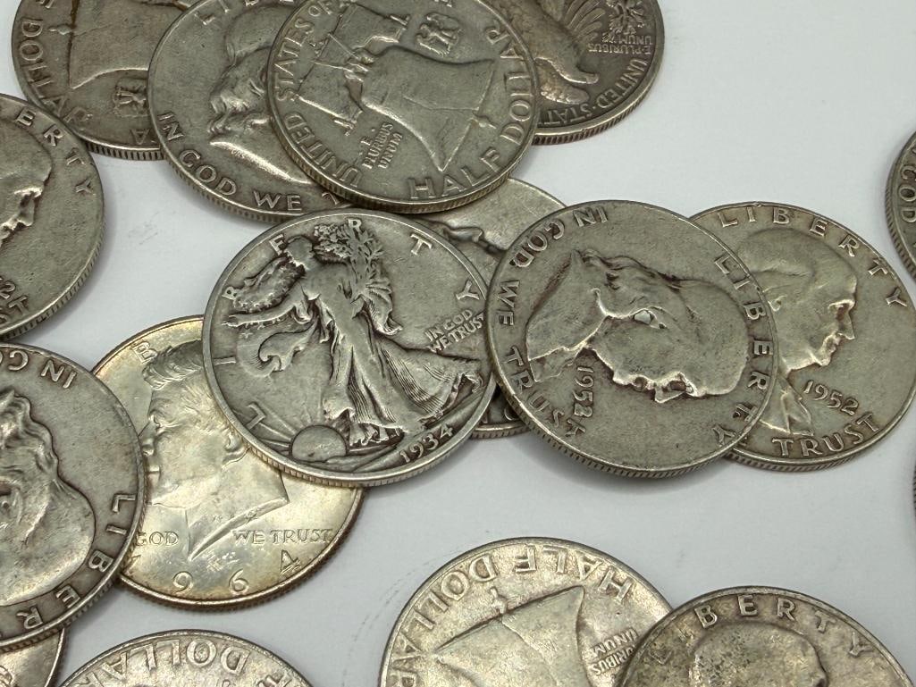 20 U.S. 90% SILVER HALF DOLLARS INCLUDING MOSTLY FRANKLIN HALF DOLLARS - 6