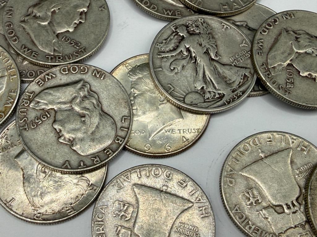 20 U.S. 90% SILVER HALF DOLLARS INCLUDING MOSTLY FRANKLIN HALF DOLLARS - 7