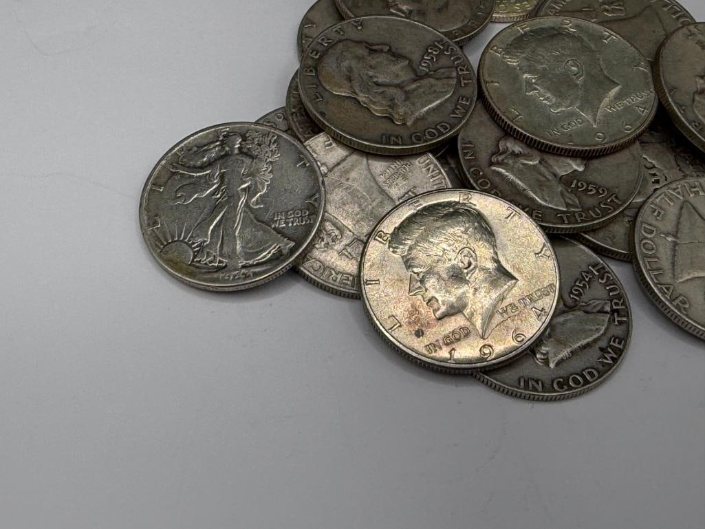20 U.S. 90% SILVER HALF DOLLARS FEATURING MOSTLY FRANKLIN HALVES - 2