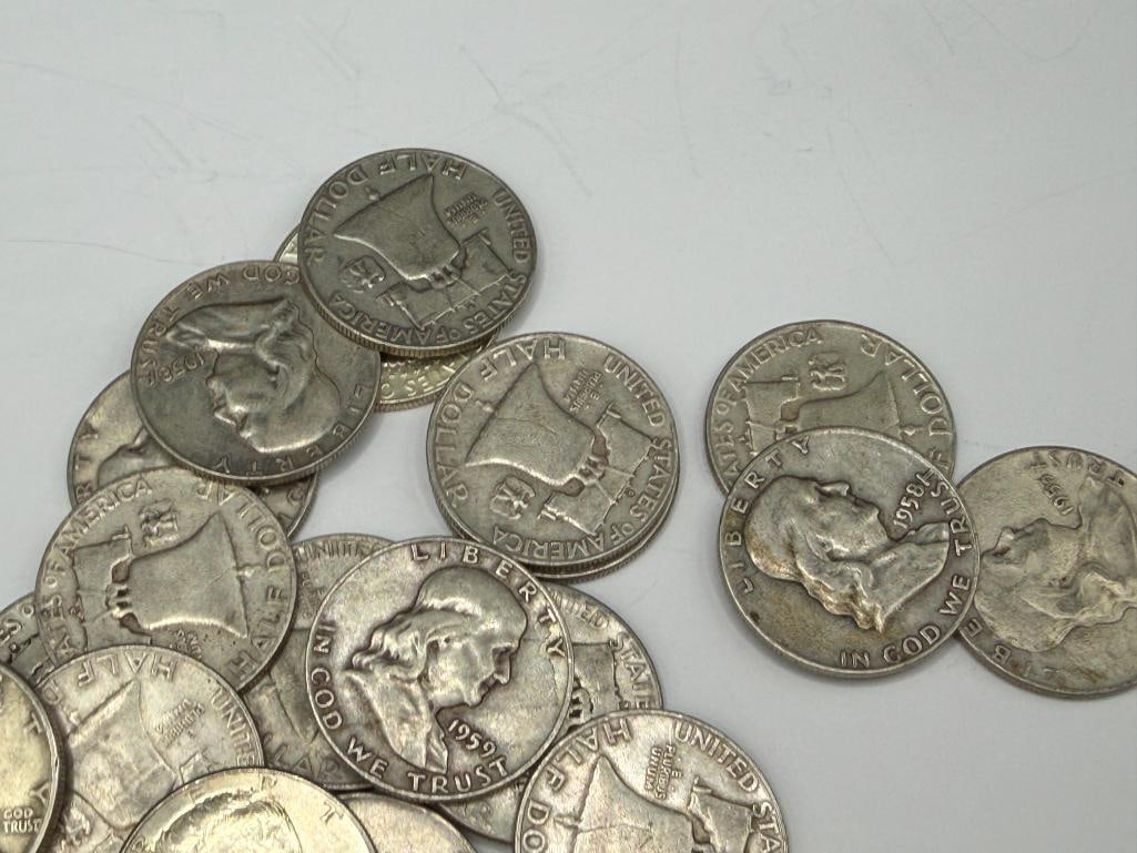 20 U.S. 90% SILVER HALF DOLLARS FEATURING MOSTLY FRANKLIN HALVES - 4