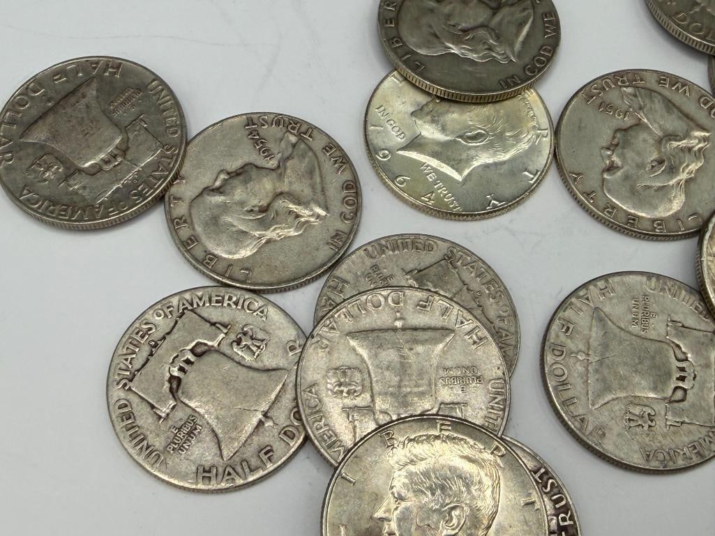20 U.S. 90% SILVER HALF DOLLARS FEATURING MOSTLY FRANKLIN HALVES - 5