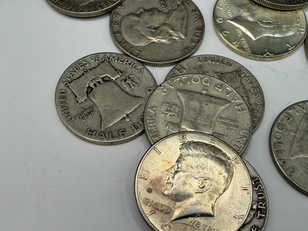 20 U.S. 90% SILVER HALF DOLLARS FEATURING MOSTLY FRANKLIN HALVES - 6