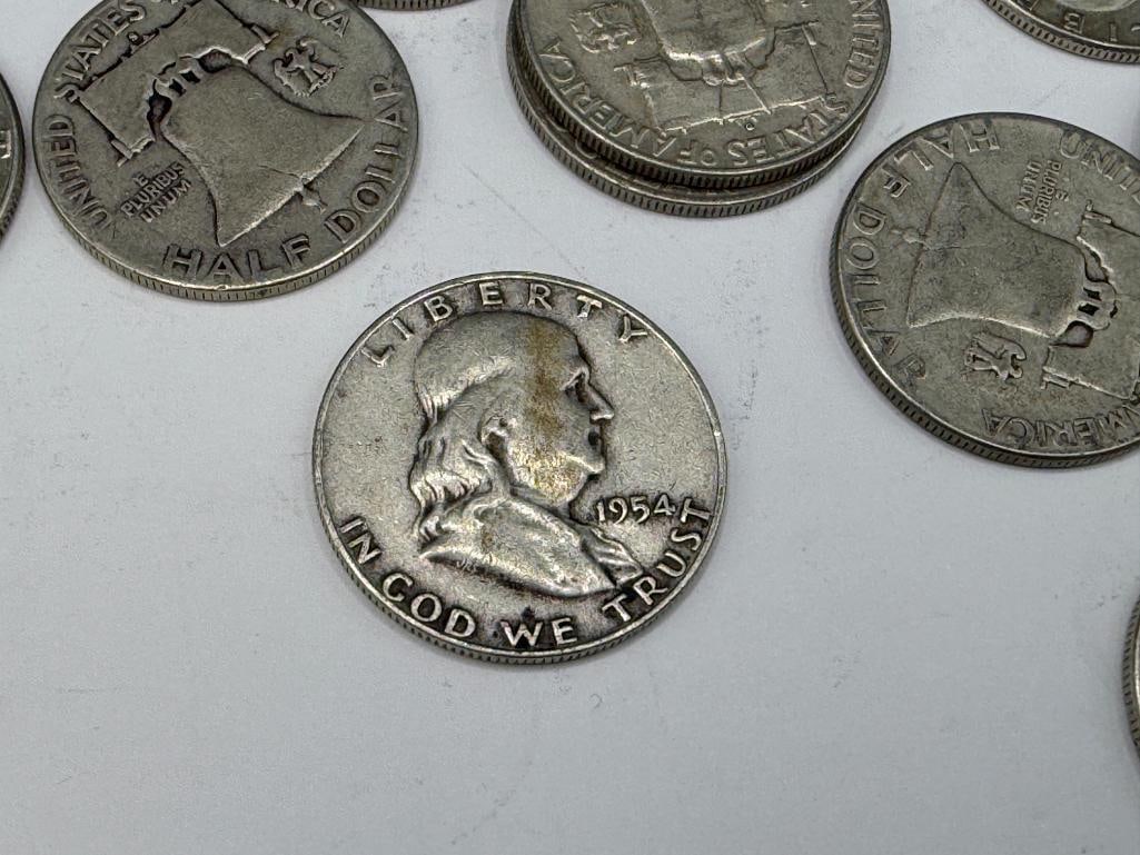 20 U.S. 90% SILVER HALF DOLLARS FEATURING MOSTLY FRANKLIN HALVES - 7