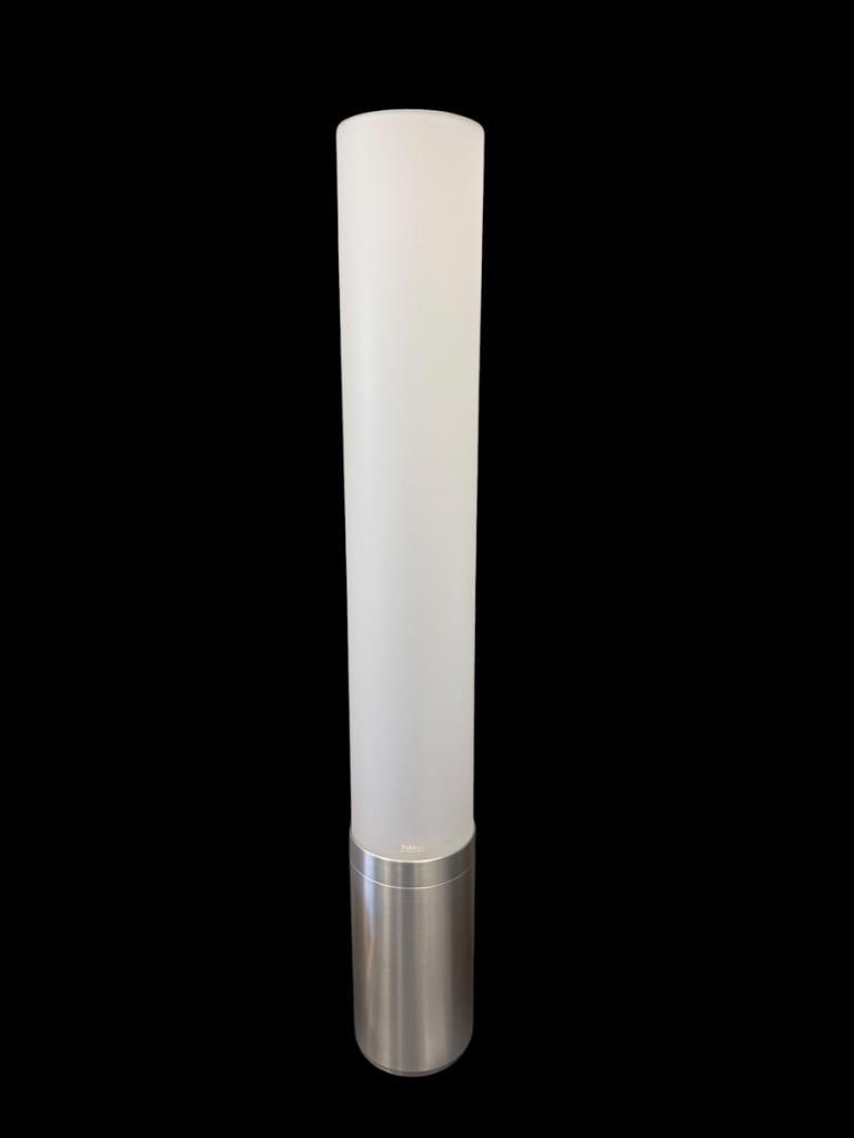 PABLO DESIGNS ELISE TABLE LAMP MODERN DESIGN: FROSTED PLASTIC TALL CYLINDRICAL SHADE WITH SILVER FINISH METAL BASE, ADJUSTABLE LIGHT, TESTED + 32 1/4" H