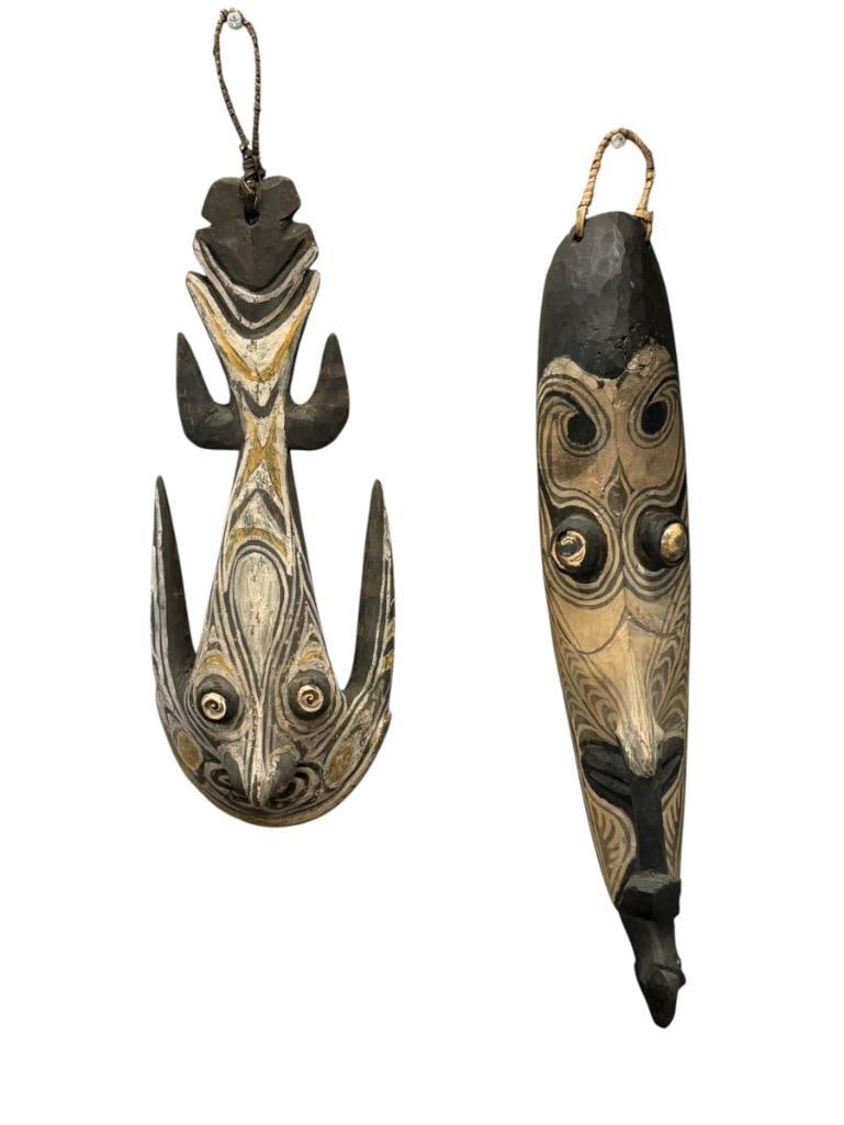 20TH CENTURY SEPIK RIVER CEREMONIAL / RITUAL MASKS FISH HANGER AND DOUBLE-EYED MASK CIRCA 1997 (1 of 9)